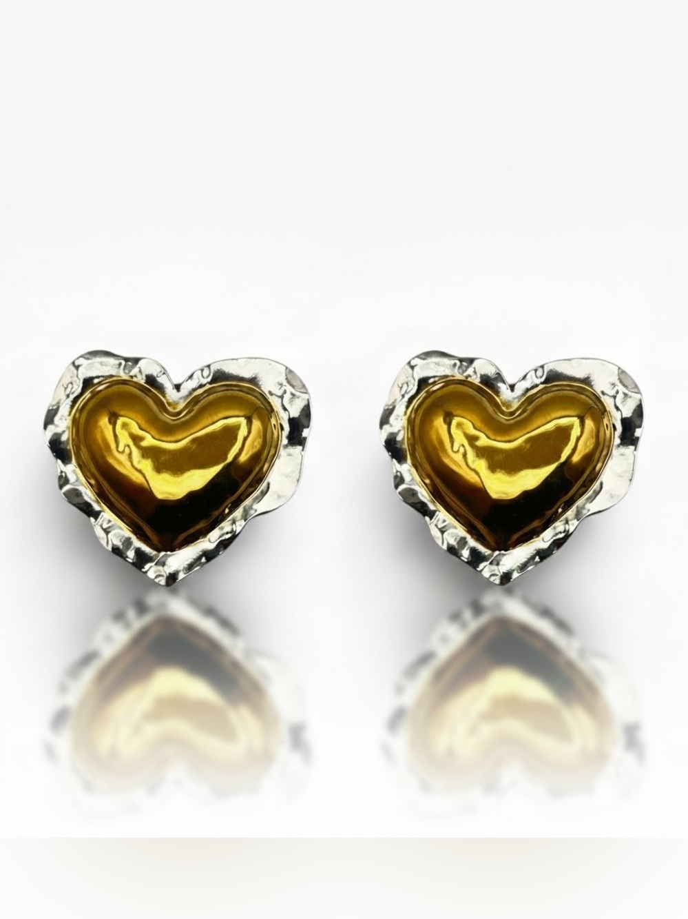 Two-Tone Heart Stud PVD Earrings